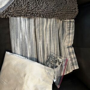 2 Beautiful Shower curtains Soothing Gray Blue and White, & elegant gold,aqua.